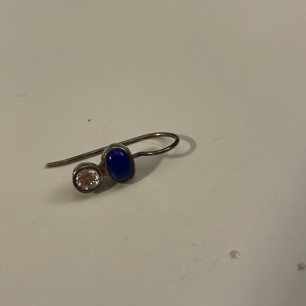 Single earring blue lapis and a cz set in sterling silver